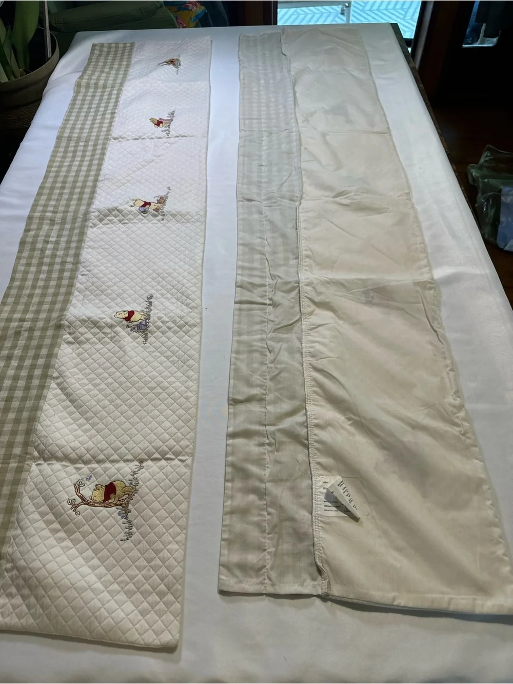 Quilted Winnie the Pooh patchwork window valances  in White and Sage Green